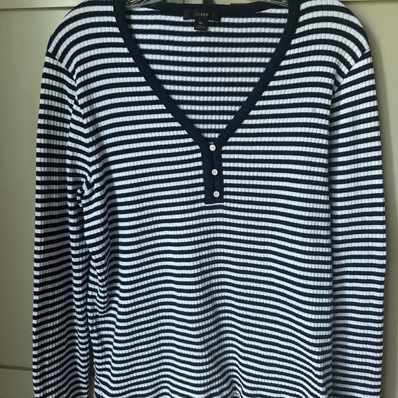 EUC J.Crew Navy & White Striped V-Neck Ribbed Pullover, SZ XL - Picture 1 of 6